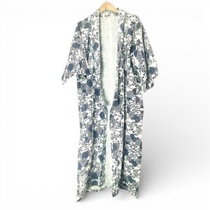 Authentic Japanese Nemaki 100% cotton Floral Navy and White Robe Size M